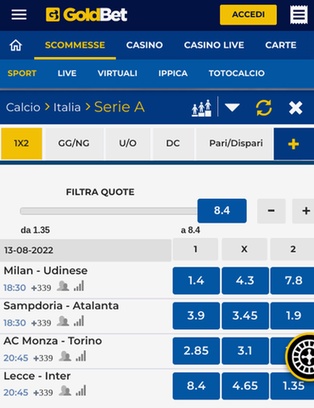 Quote scommesse Serie A app live
